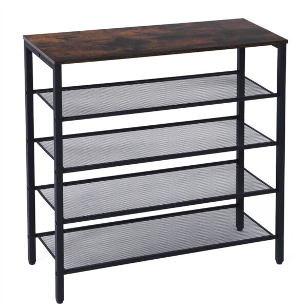 4-tier Shoe Rack With Grid Rack Wooden Rustic Foyer Shoe Rack With Coat Hook, Suitable For The Steel Frame Of The Living Room Mud Room At The Front Door Of The Corridor - Image 5