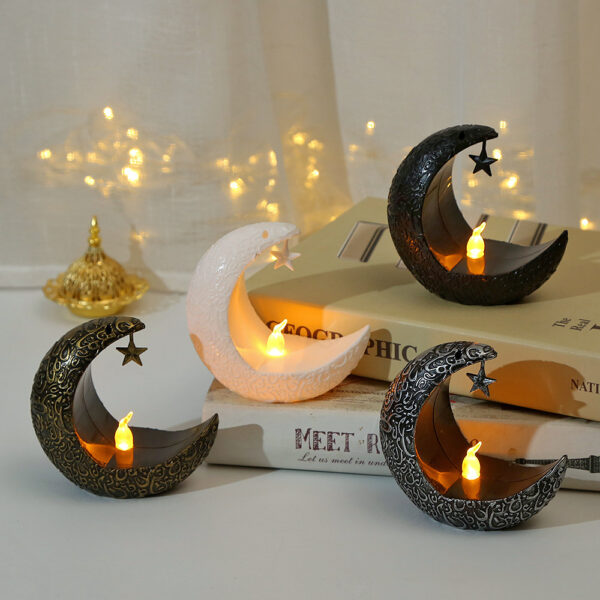 Star Moon Candlestick Arabian Lantern Electric Candle Lamp Storm - Image 3